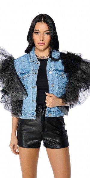 AKIRA - BEBE RX TULLE SHOULDER DENIM VEST