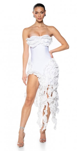 AKIRA - DONT STOP THE PARTY STRAPLESS RUFFLE FRINGE MINI DRESS