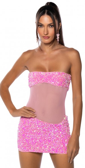 AKIRA ENJOY THE VIEW MESH PANEL SEQUIN MINI DRESS