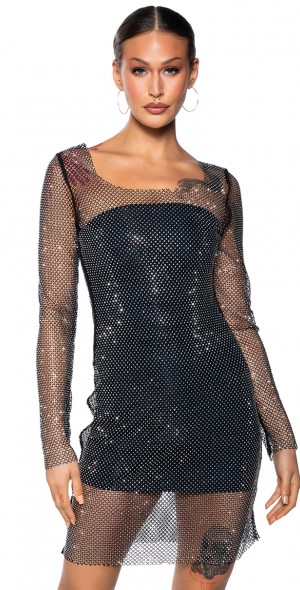 knee length dresses for ladies TALK ABOUT IT HIGH SLIT RHINESTONE MESH MAXI DRESS – AKIRA main image 0