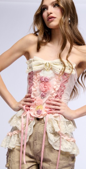 AKIRA MARIE FLORAL LACE UP CORSET
