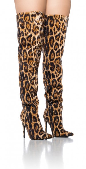 AZALEA WANG - ADVENTUROUS LEOPARD RHINESTONE OVER THE KNEE BOOT
