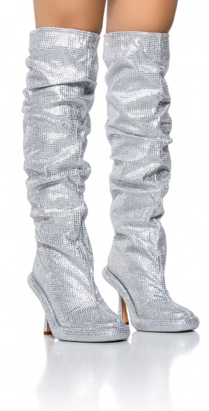 AZALEA WANG BAREFOOT SILVER OVER THE KNEE RHINESTONE BOOT