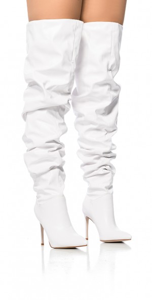 AZALEA WANG TORVI RUCHED THIGH HIGH BOOT IN WHITE