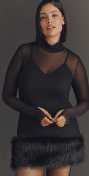 mesh long sleeve faux fur dress ASOS DESIGN square neck sheer lace maxi dress with fur trimmed neckline and  cuffs