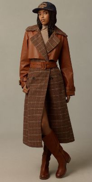 Avec Les Filles Avec Les Filled Plaid Faux-Leather Belted Trench