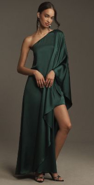 bhldn one shoulder satin midi dress Nicoletta One-shoulder Satin Midi Dress