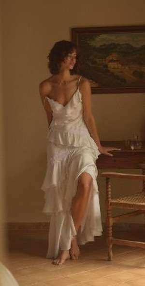 BHLDN V-Neck Tiered Ruffle Lace Satin Maxi Dress