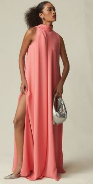 black halo henna halter crepe satin maxi dress SDK0645A