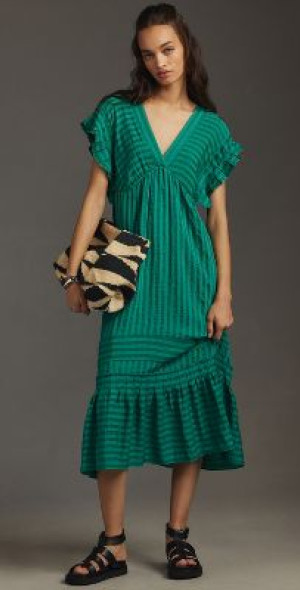 green emerald velvet dress Maeve - Anthropologie Strapless Oliver Green Pleated MIDI Dress