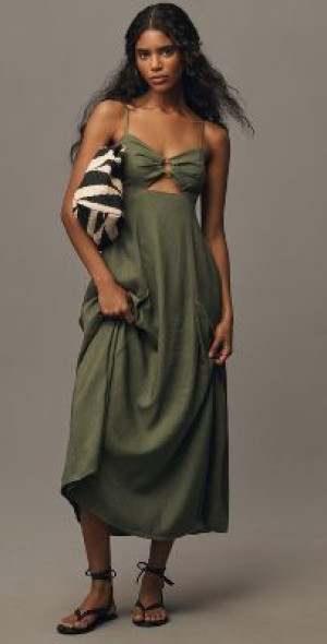 by anthropologie embroidered back-cutout midi dress Tiani Bustier Dress in Ivory main image 0