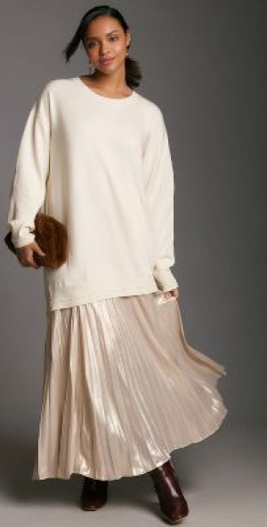 By Anthropologie - Long-Sleeve Pleated Twofer Sweater Midi Dress