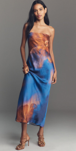 the fleur strapless satin maxi slip dress Thats So Fetch | | champagne Crystals height is 162cm/53 and wears a size AU 6 / US 2. Anthropologie Strapless Satin Maxi Slip