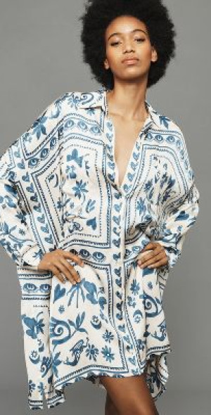 Corey Lynn Calter - Long-Sleeve Printed Mini Shirt Dress Corey Lynn Calter - Long-Sleeve Printed Mini Shirt Dress