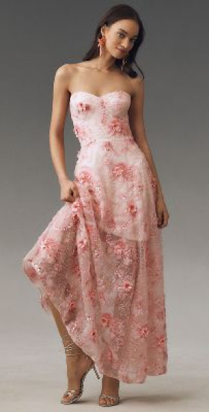 strapless open back dress Dress The Population Audrey Floral Effect Sage Midi Dress main image 0