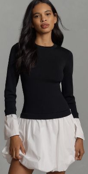 endless rose long-sleeve twofer vest mini dress Endless Rose Long-Sleeve Twofer Bubble Mini Dress Grey White Long Sleeve  $140 M