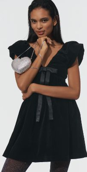 anthropologie black bow dress Hutch Take A Bow Tulle Mini Dress