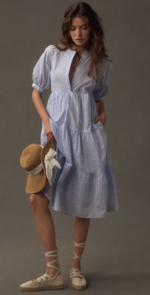 knee length dresses for ladies English Factory Women's Short Puff Sleeve Midi Dress – Saint Bernard