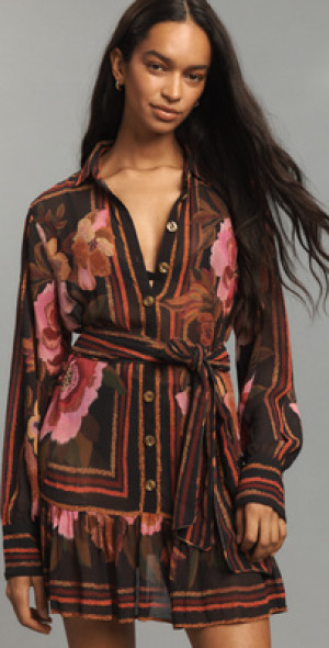 Farm Rio Chenille Flowers Black Midi Dress - FINAL SALE