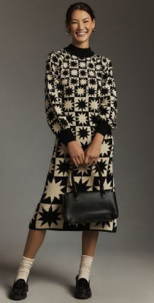 farm rio long-sleeve mock-neck a-line midi dress Farm Rio x Anthropologie Long-Sleeve Midi Dress