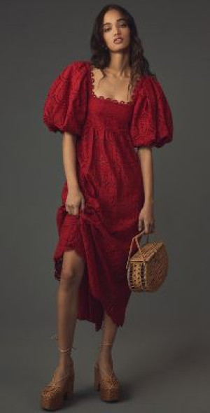 Farm Rio - Pineapple Eyelet Puff-Sleeve Square-Neck Maxi Dress