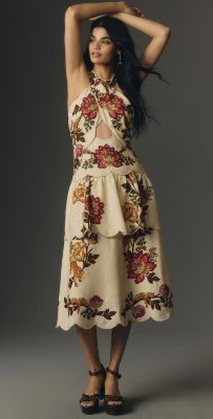 farm rio floral scalloped cutout midi dress Farm Rio Maria Floral Cutout Midi Dre In Multicolor - 31% Off