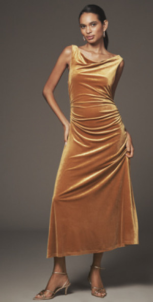 Flat White - Sleeveless Velvet Midi Dress