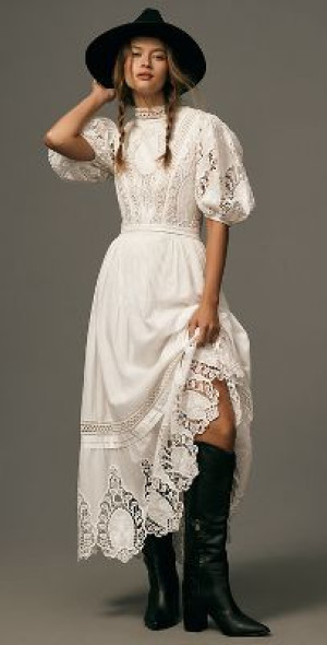 lace trim maternity dress Ivory Lace Chiffon Keyhole Back Empire Waist Wedding Maternity Dress 6