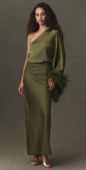 hutch asymmetrical off-the-shoulder burnout velvet slim maxi dress Anthropologie | Dresses |