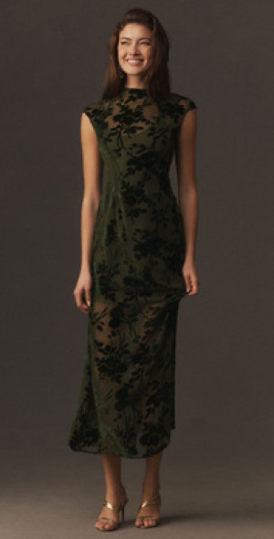 hutch bardot long-sleeve v-neck velvet burnout wrap tiered maxi dress New Anthropologie Hutch Long-Sleeve Velvet Wrap Maxi Dress Burnout Navy MP NWT