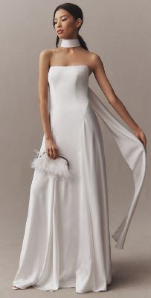 Jenny Yoo - Jenny by Addilyn Strapless Neck-Scarf Drop-Waist Satin Wedding  Gown
