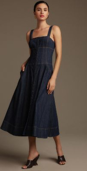 white christmas dresses Elevated Edge Denim Corset Midi Dress | Size: S main image 0