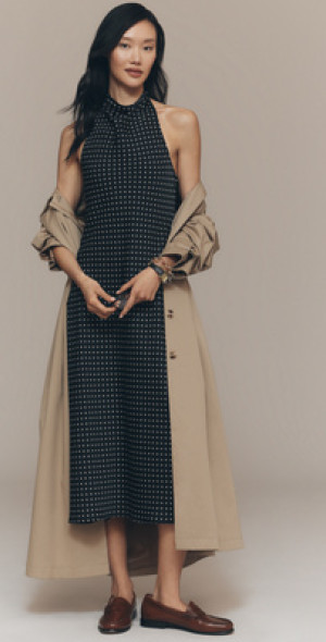 knee length dresses for ladies DANIELLA STRAW LINEN TIE BACK MIDI DRESS – DISSH main image 0