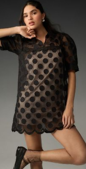 maeve short-sleeve embellished collar shift mini dress Maeve Short-Sleeve Embellished Collar Shift Mini Dress
