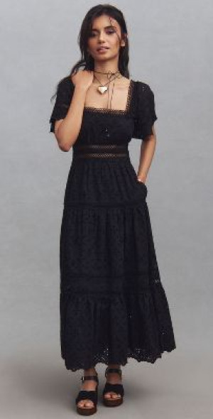 Maeve - The Violetta Square-Neck Eyelet Midi Dress By
