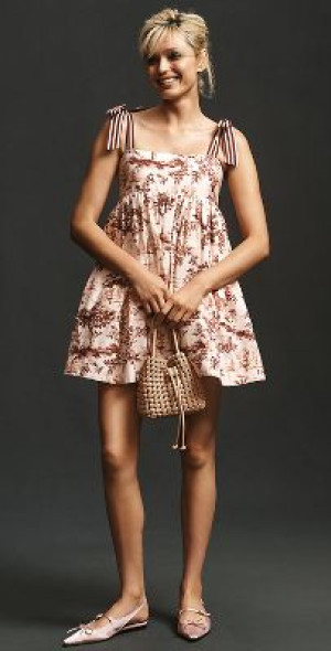 knee length dresses for ladies Cara Floral Eyelet Flutter Sleeve Babydoll Mini Dress  American Threads Young Women's Fashion Pink / L