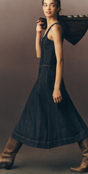 knee length dresses for ladies Daily Practice by Anthropologie Denim Cutout Midi Dress  White Chocolate  Couture