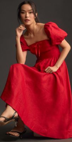 knee length dresses for ladies Reformation Cherry Marella Linen Dress main image 1