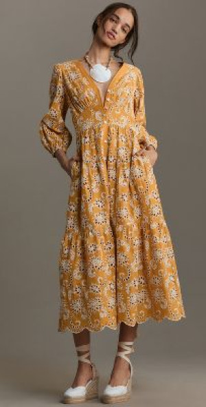 chinese dress ladies Yellow Monstera Eyelet Maxi Skirt – FARM Rio main image 0