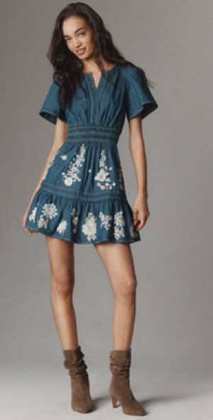 The Somerset Collection by Anthropologie - The Somerset Embroidered Denim Mini Dress The Somerset Collection by Anthropologie - The Somerset Embroidered Denim Mini Dress