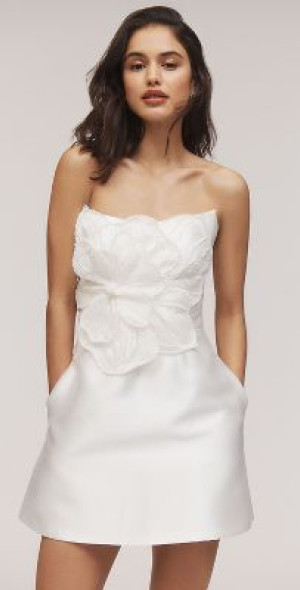 Watters Brie Strapless Embellished Pearl Floral A-Line Mini Dress Watters Brie Strapless Embellished Pearl Floral A-Line Mini Dress