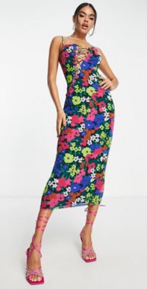 chinese dress ladies Nediva Lace-Up Midi Dress – Haute & Rebellious main image 0