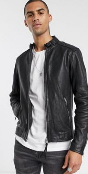 AllSaints - Cora slim fit zip through leather jacket in black