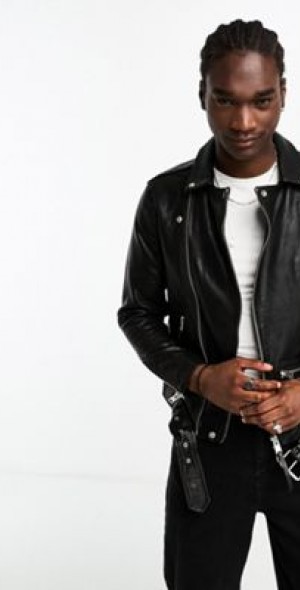 AllSaints Wick leather biker jacket in black - Main Image