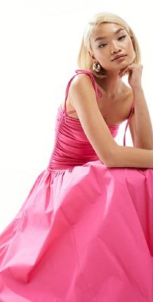 Amy Lynn - Alexa shoulder tie puffball midi dress in bubblegum pink