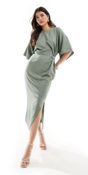 Sage Asos Design Maternity Lace Wrap Midi Dress ASOS DESIGN Soft