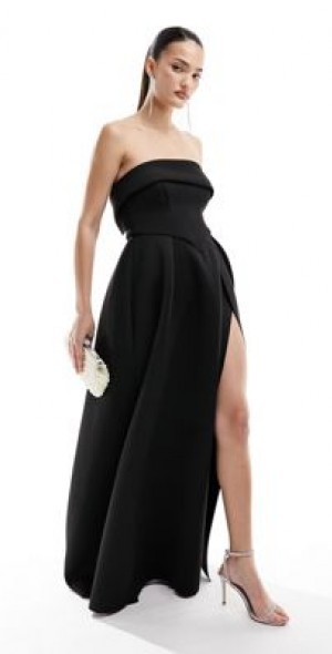 ASOS DESIGN - bandeau corset structured skirt maxi dress in black