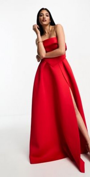 ASOS DESIGN - bandeau corset structured skirt maxi dress in red ASOS DESIGN - bandeau corset structured skirt maxi dress in red