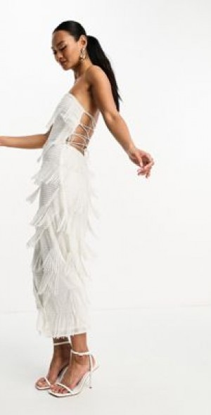ASOS DESIGN - beaded embellished bandeau midi dress in white
