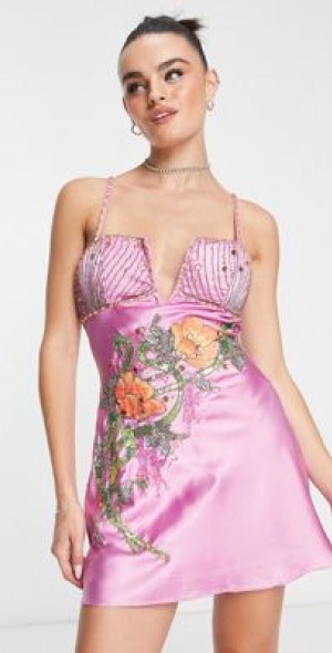 asos pink satin dress ASOS DESIGN plunge stretch satin maxi dress in baby pink
